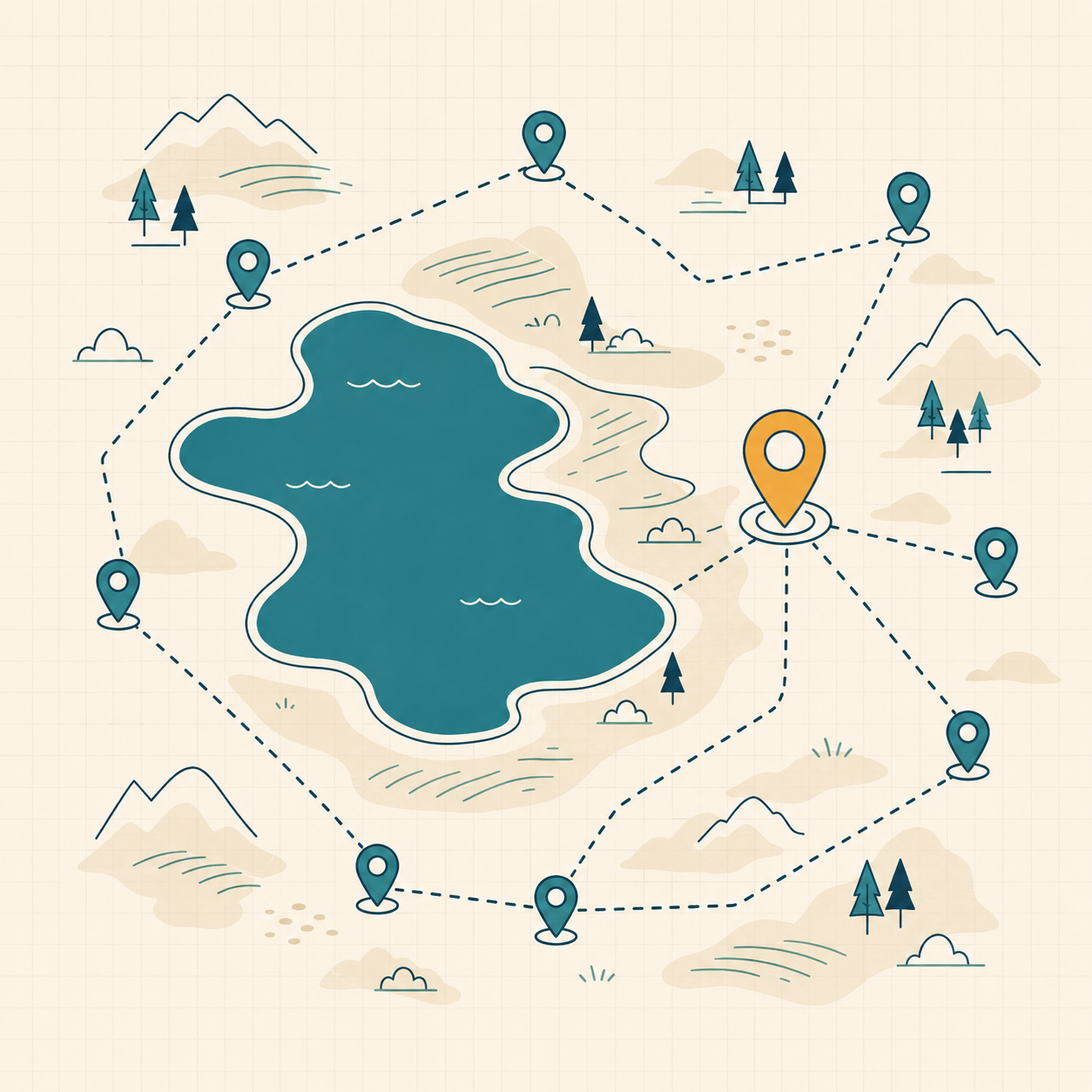Illustrated map of the towns Cornelius Website Solutions serves around Lake Norman, NC